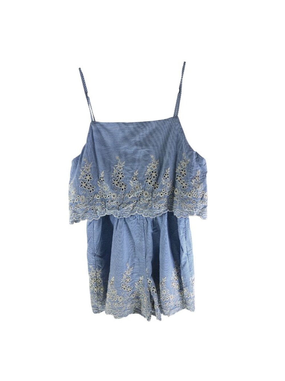 Hyfve Blue & White Striped Summer Romper Embroidered Floral Eyelet Size M